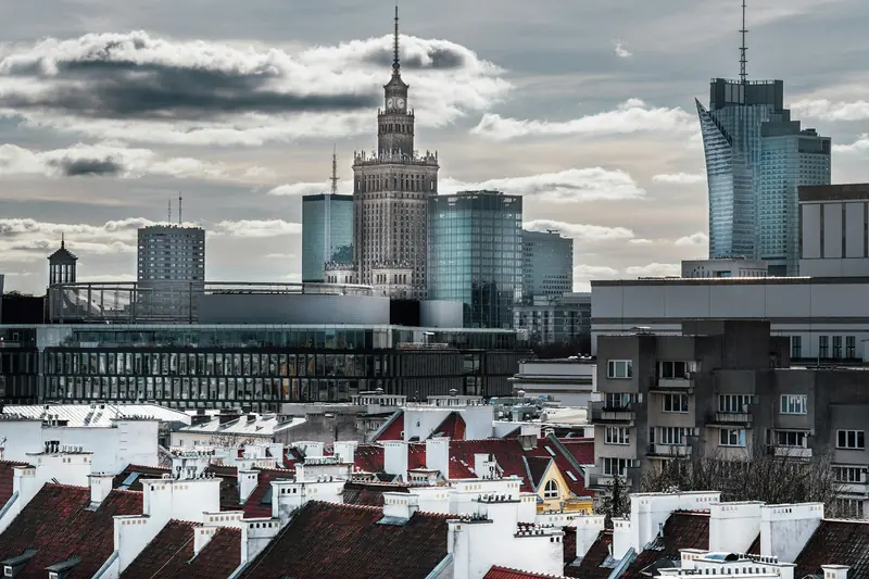 Warsaw city centre with the Palace of Culture and modern towers
